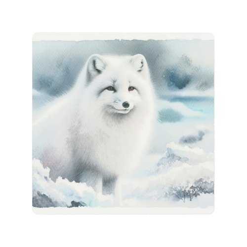 Arctic Fox in Winter REF83 _ Watercolor Metal Print