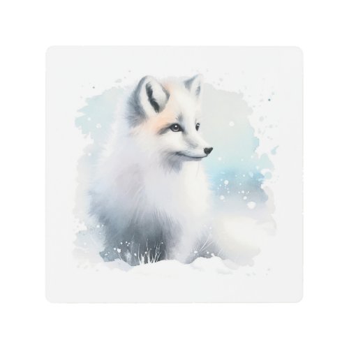 Arctic Fox in Winter REF89 _ Watercolor Metal Print