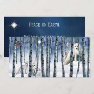 Arctic Fox in Winter Woods with Star Holiday Card
