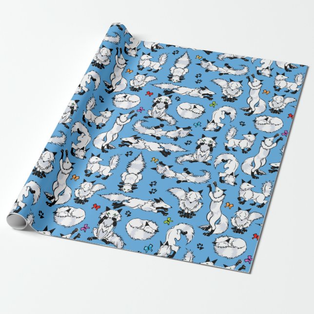 Arctic Fox on Blue Wrapping Paper (Unrolled)