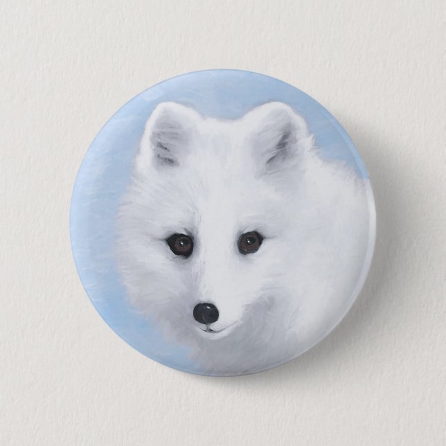 Arctic Fox Painting - Original Wildlife Art Button (Front)