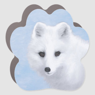 Arctic Fox Painting - Original Wildlife Art Car Magnet