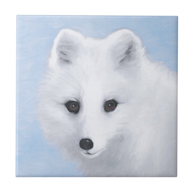 Arctic Fox Painting - Original Wildlife Art Ceramic Tile (Front)