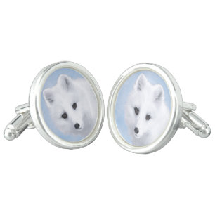 Arctic Fox Painting - Original Wildlife Art Cufflinks