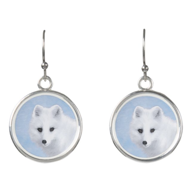 Arctic Fox Painting - Original Wildlife Art Earrings (Front)