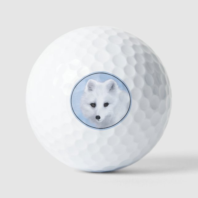 Arctic Fox Painting - Original Wildlife Art Golf Balls (Front)