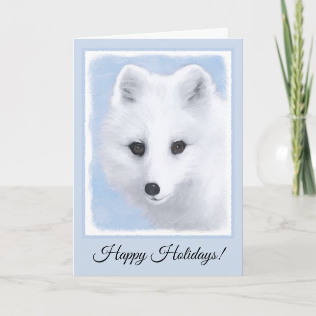 Arctic Fox Painting - Original Wildlife Art Holiday Card (Front)