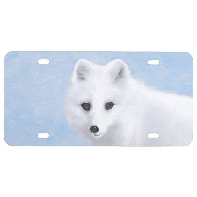 Arctic Fox Painting - Original Wildlife Art License Plate (Front)