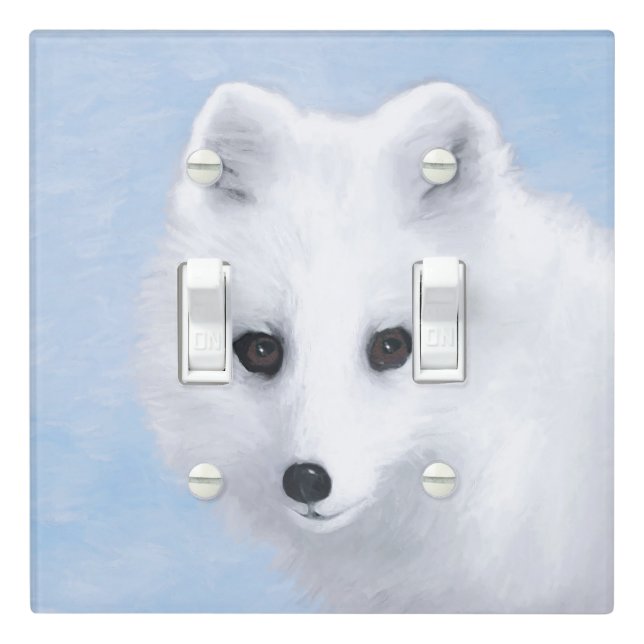 Arctic Fox Painting - Original Wildlife Art Light Switch Cover (In Situ)
