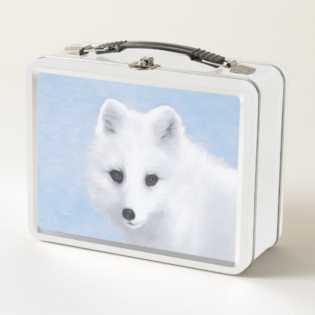 Arctic Fox Painting - Original Wildlife Art Metal Lunch Box (Front)
