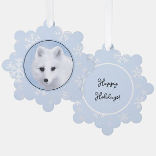 Arctic Fox Painting - Original Wildlife Art Ornament Card