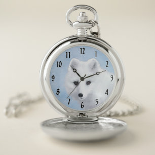 Arctic Fox Painting - Original Wildlife Art Pocket Watch