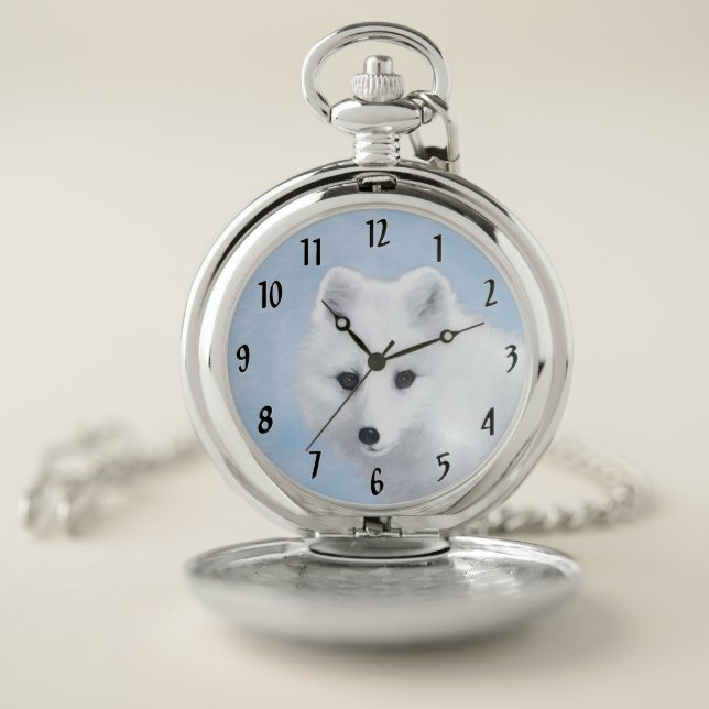 Arctic Fox Painting - Original Wildlife Art Pocket Watch (Inside)