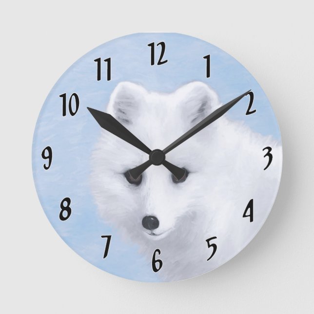 Arctic Fox Painting - Original Wildlife Art Round Clock (Front)