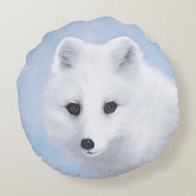 Arctic Fox Painting - Original Wildlife Art Round Pillow (Back)