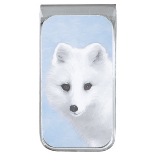 Arctic Fox Painting _ Original Wildlife Art Silver Finish Money Clip