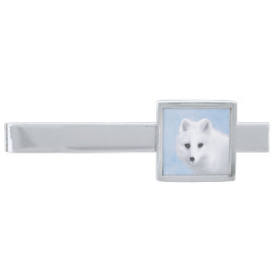 Arctic Fox Painting - Original Wildlife Art Silver Finish Tie Bar