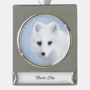 Arctic Fox Painting - Original Wildlife Art Silver Plated Banner Ornament