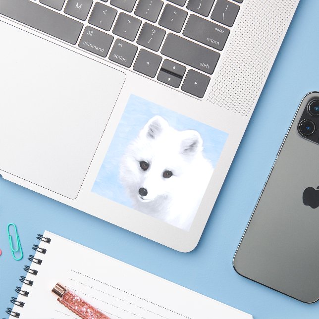 Arctic Fox Painting - Original Wildlife Art Sticker (Laptop w/ iPhone)