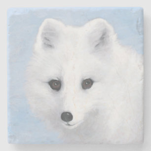 Arctic Fox Painting - Original Wildlife Art Stone Coaster