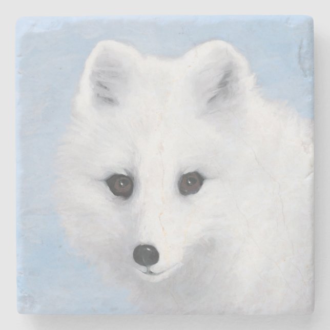 Arctic Fox Painting - Original Wildlife Art Stone Coaster (Front)