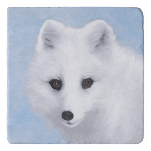 Arctic Fox Painting - Original Wildlife Art Trivet