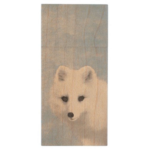 Arctic Fox Painting _ Original Wildlife Art Wood Flash Drive