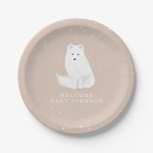 Arctic Fox Pink Winter Baby Shower Paper Plate