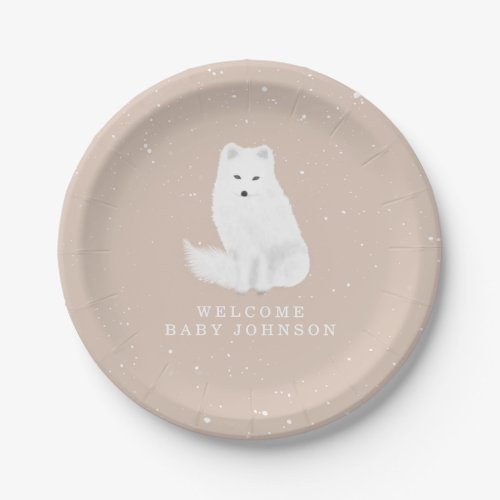 Arctic Fox Pink Winter Baby Shower Paper Plate