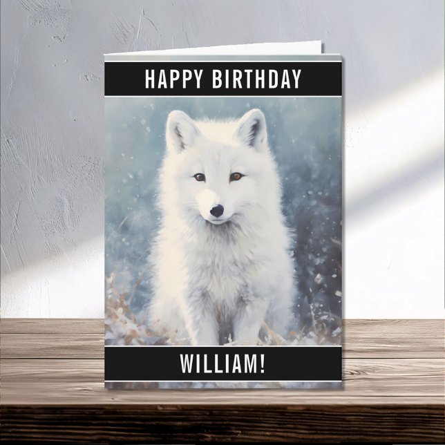 Arctic Fox Pup in the Snow Portrait Happy Birthday Card (Creator Uploaded)