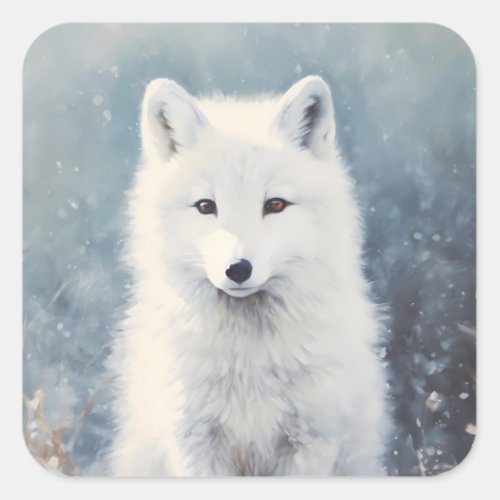 Arctic Fox Pup Winter Portrait Square Sticker