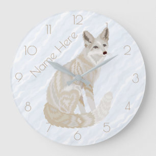 Arctic Fox Retro Chic Gray Tan Optional Numbers Large Clock