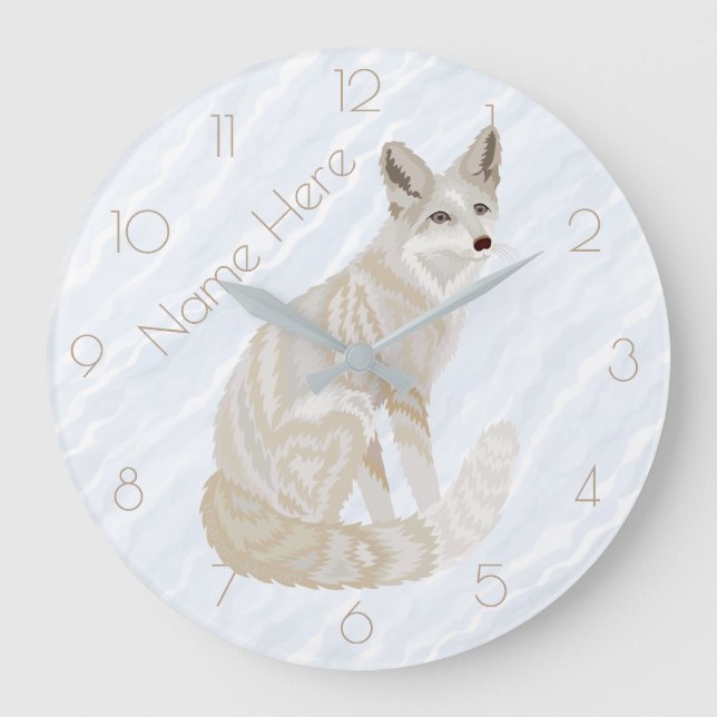 Arctic Fox Retro Chic Gray Tan Optional Numbers Large Clock (Front)