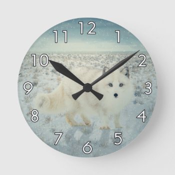 Arctic Fox Round Clock by CaptainScratch at Zazzle