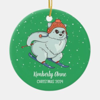 Arctic Fox Skiing Christmas Snowy Winter Holiday