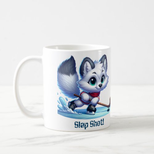 Arctic Fox Slap Shot Hockey Mug Playful Ice Sport Coffee Mug