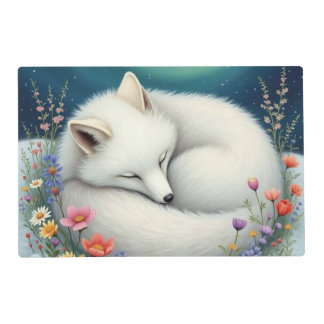 Arctic Fox Sleeping in wild flowers Placemat