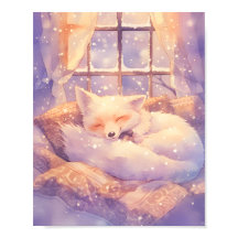 Arctic Fox Sleeping Nursery Wall Art Print Poster