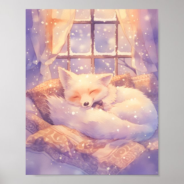  Arctic Fox Sleeping Nursery Wall Art Print Poster (Front)