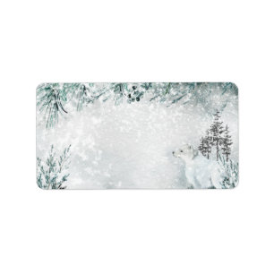 Arctic Fox Snowy Winter Woodland Mailing Address Label