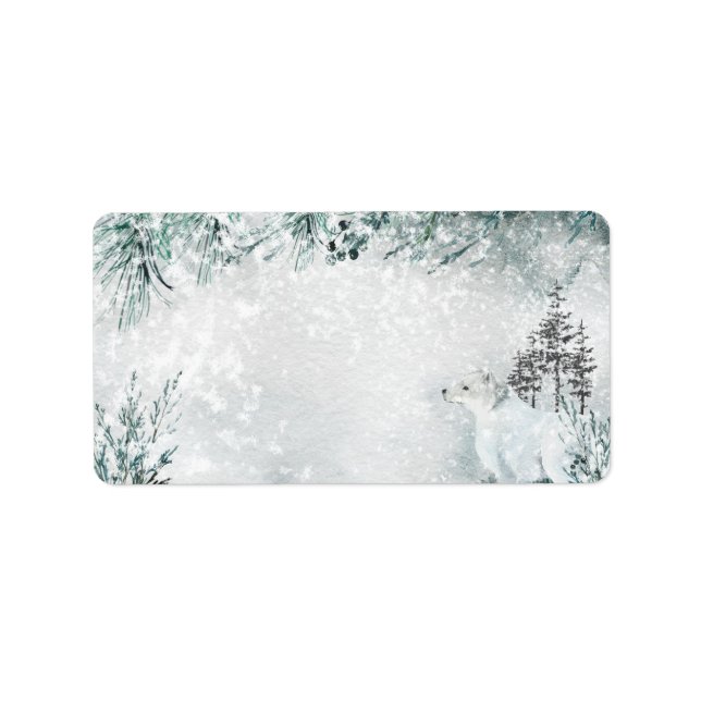 Arctic Fox Snowy Winter Woodland Mailing Address Label (Front)