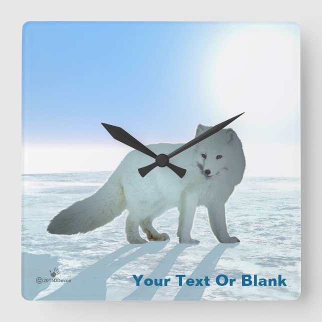 Arctic Fox Square Wall Clock (Front)