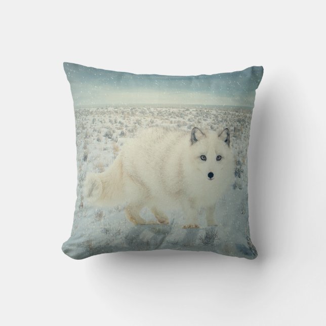 Arctic Fox Throw Pillow (Front)