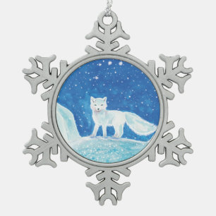 Arctic fox (Vulpes lagopus) Snowflake Pewter Christmas Ornament