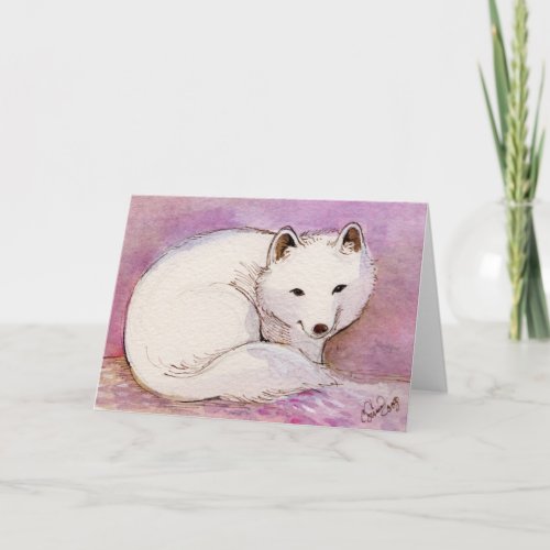 Arctic Fox Watercolor Greeting Card