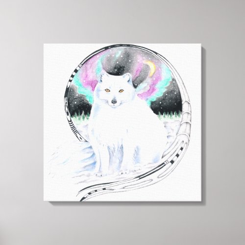 Arctic Fox Watercolor Ink Canvas Print