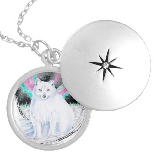 Arctic Fox Watercolor Ink Locket Necklace