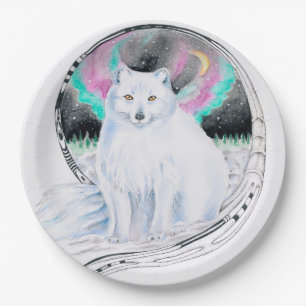 Arctic Fox Watercolor Ink Paper Plates