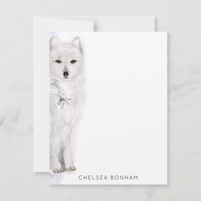 Arctic Fox Watercolor Note Card (Front)
