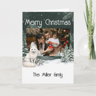 Arctic Fox Winter Forest Custom Photo Christmas Card